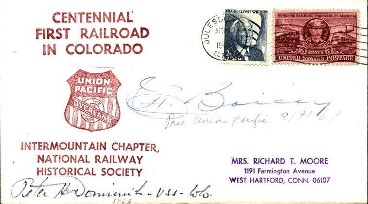 UNION PACIFIC RAILROAD Centennial Cover - Signed by Two