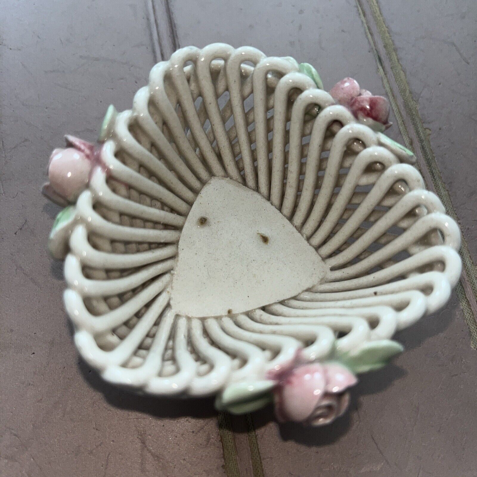 Vintage Italian Ceramic Wicker Mini Basket Trinket Dish Bowl Italy 3”