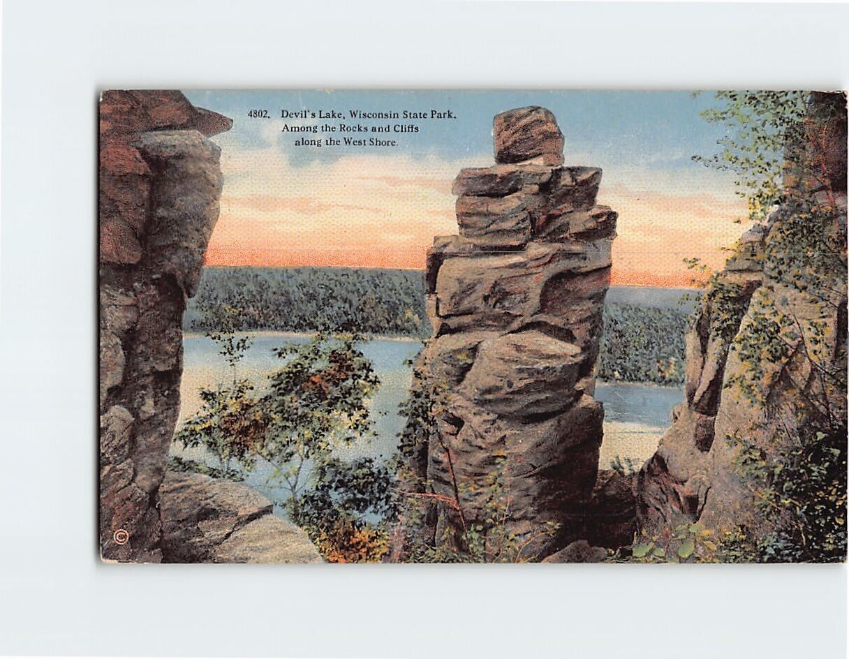 Postcard Among the Rocks & Cliffs Devil's Lake Wisconsin State Park USA