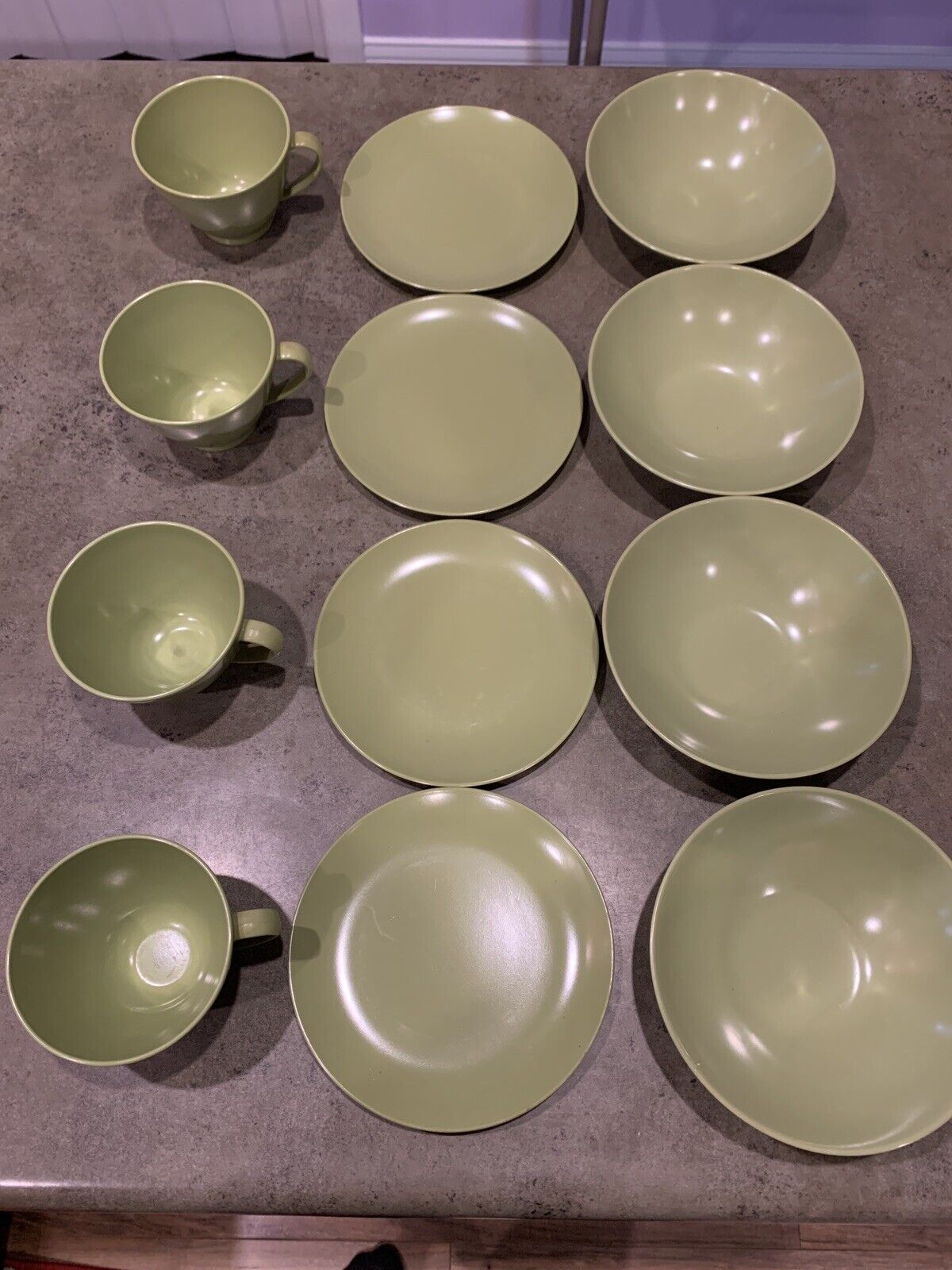 Vintage Lenotex Ware Melamine Melmac Dishes Bowls Tea Cups Set Of 12 Green