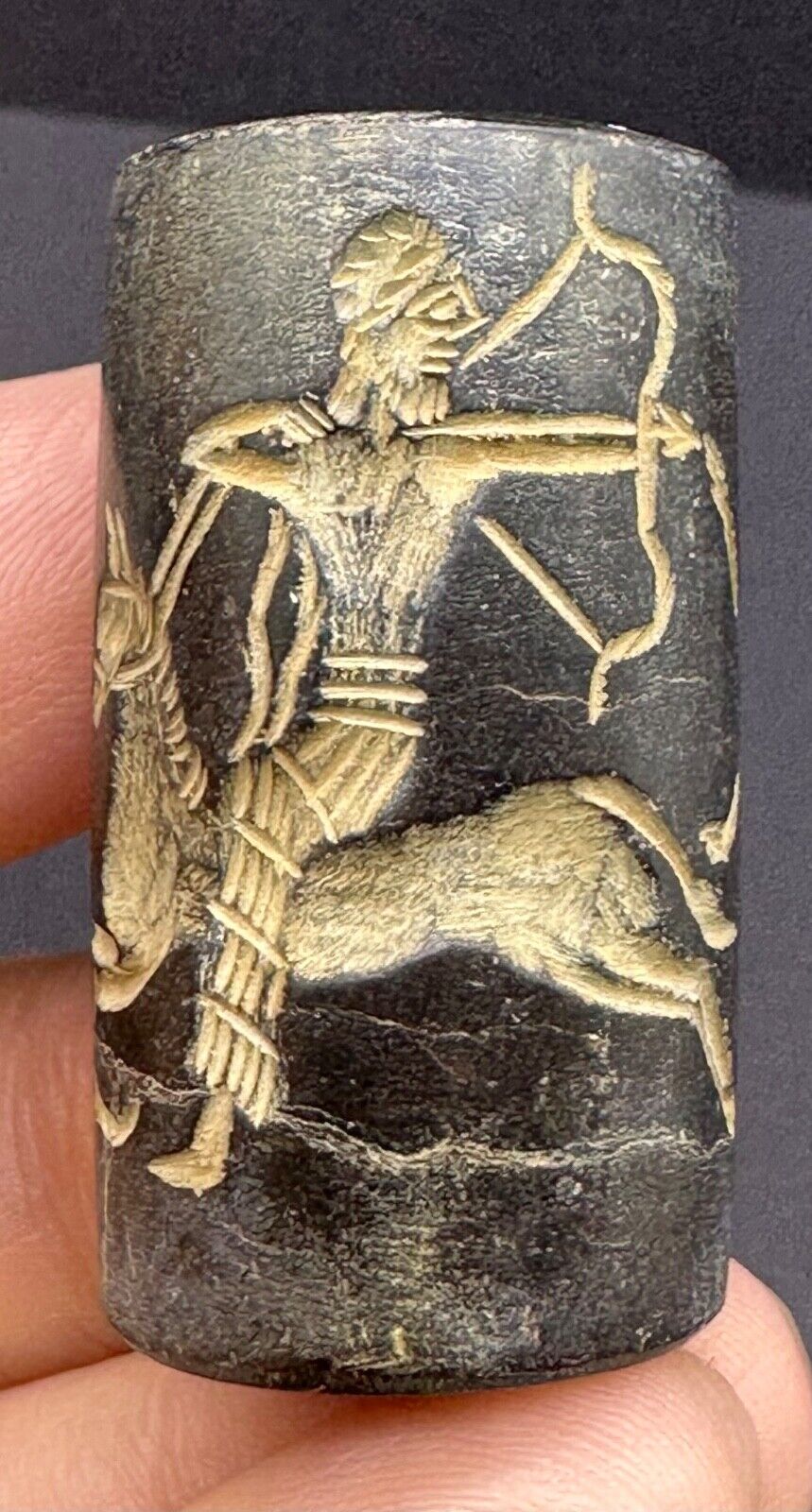 Beautiful Old Rare Ancient Bacteria Roman King On Hunt Story Intaglio Cylinder S