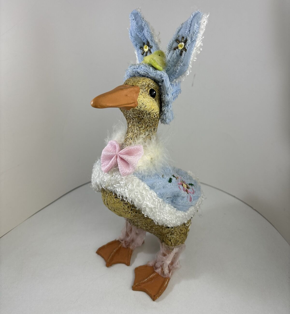 Duck Figurine Easter bunny ears Resin silly funny decor Spring cape hat