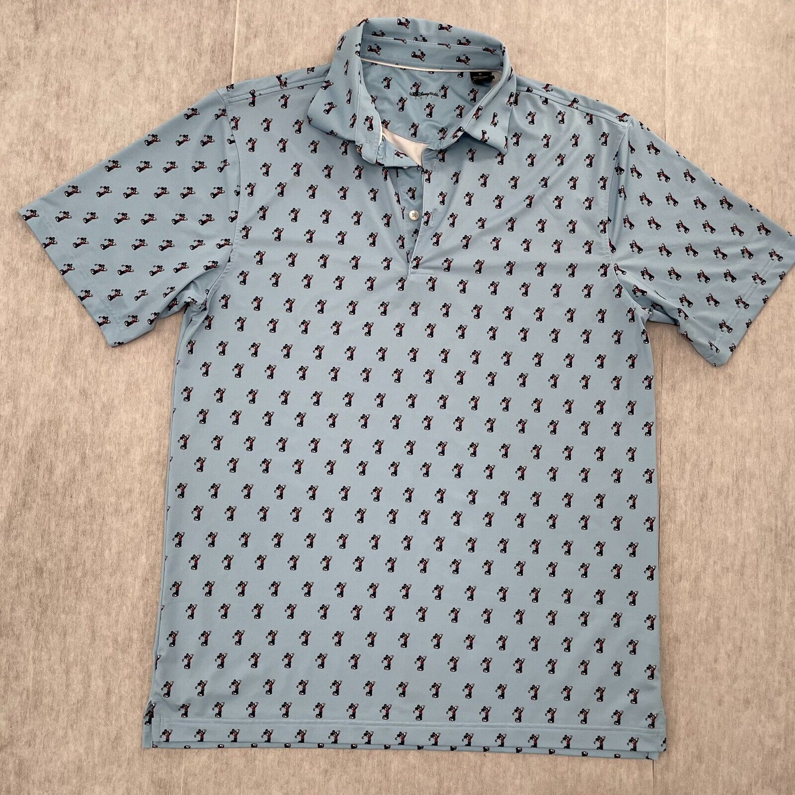 Walt Disney World Golf Shirt Adult Medium Blue Polo All Over Mickey Mouse Print