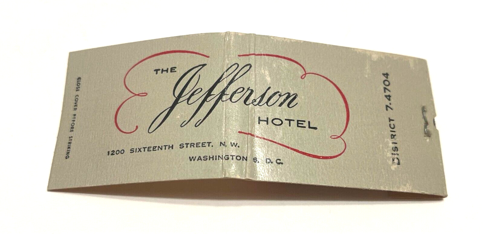 Vintage Matchbook Collectible Ephemera THE JEFFERSON HOTEL WASHINGTON D.C.