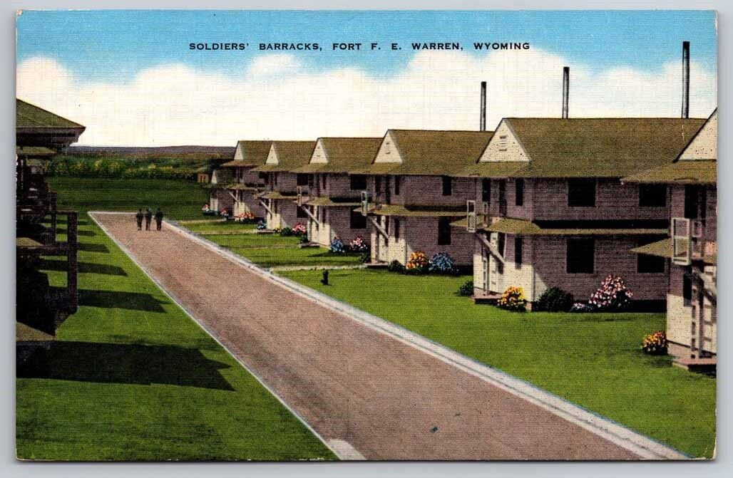 eStampsNet - Fort Warren WY Wyoming Soldiers Barracks 1949 Postmark Postcard