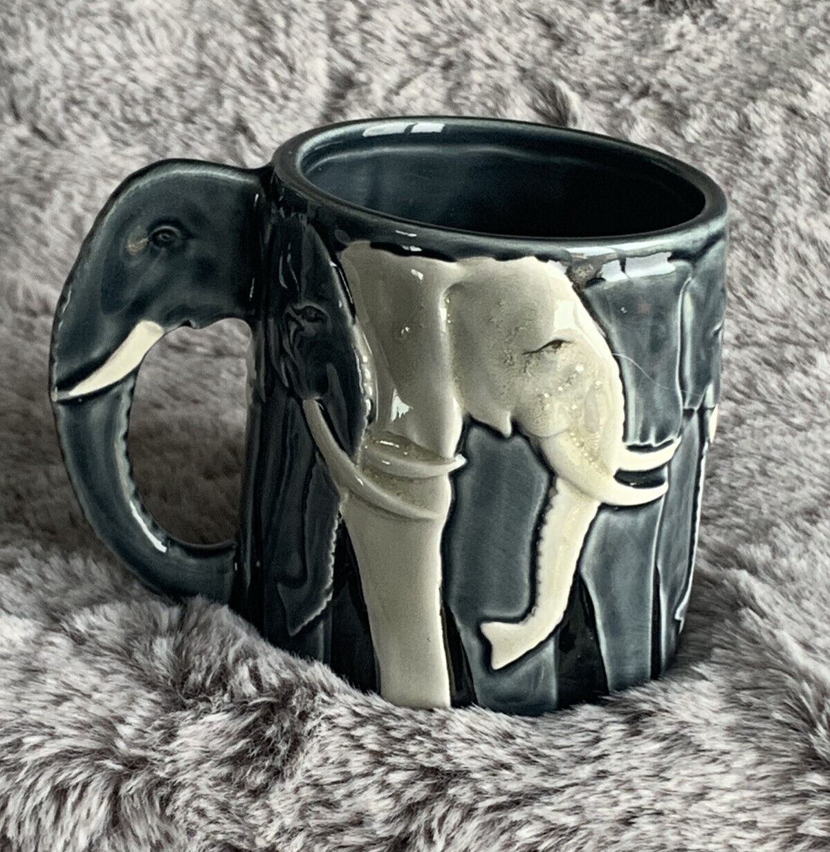 Otagiri Elephant Coffee Mug Tea Cup Tom Taylor Designer Gray White Black Zoo