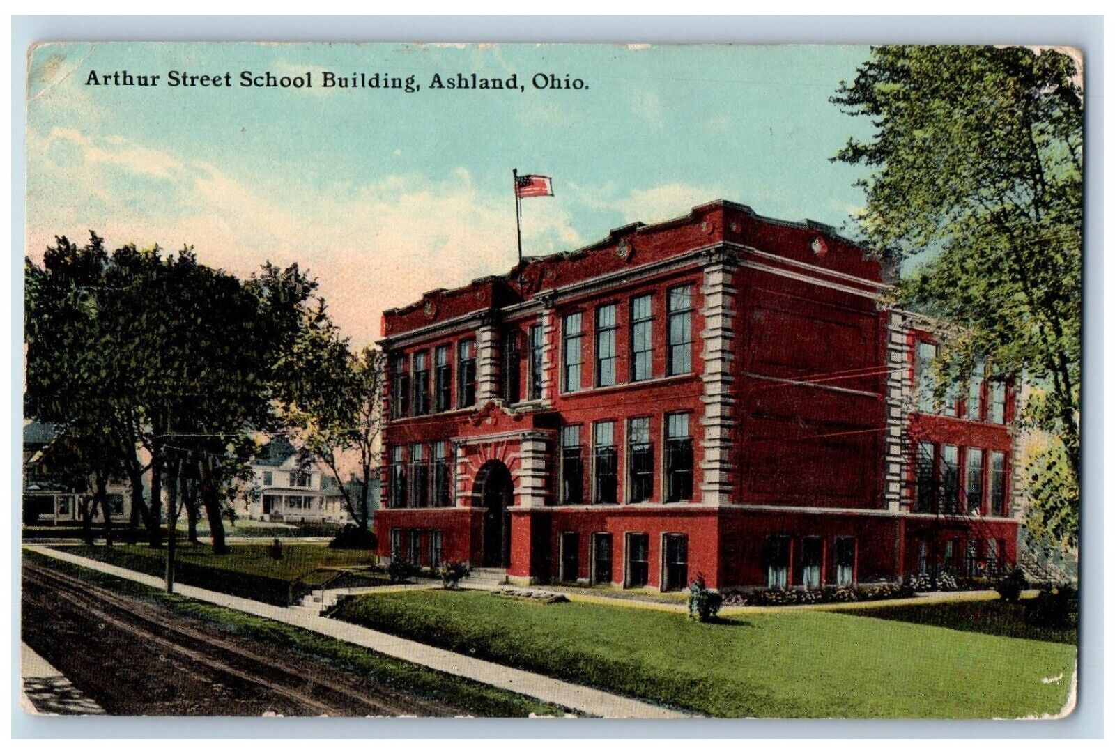 Ashland Ohio Postcard Arthur Street School Building Exterior View c1910 Vintage