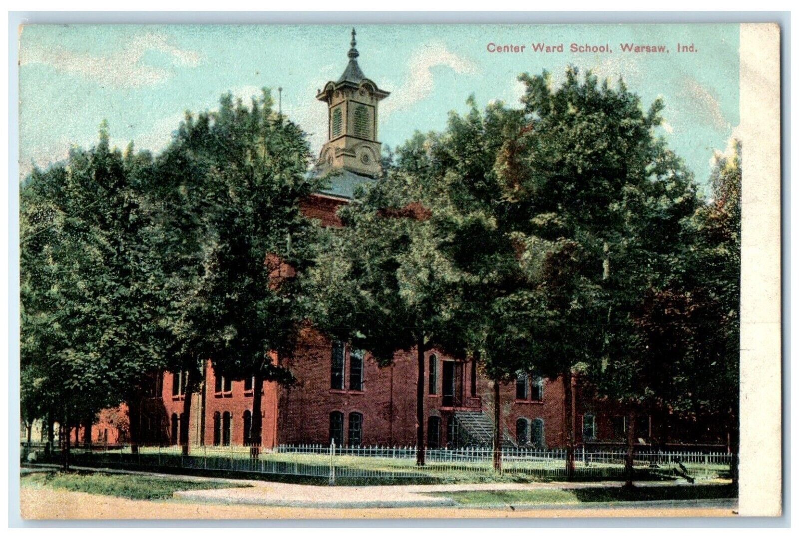 c1910 Center Ward School Exterior View Building Warsaw Indiana Vintage Postcard