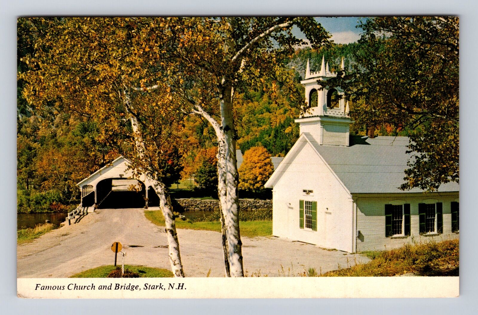 Stark NH-New Hampshire, Famous Church And Bridge, Antique, Vintage Postcard