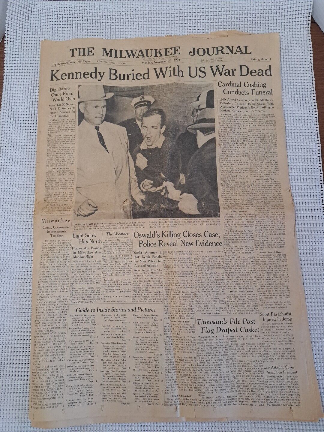 Kennedy Buried 1963 Nov 25 MILWAUKEE JOURNAL Newspaper 