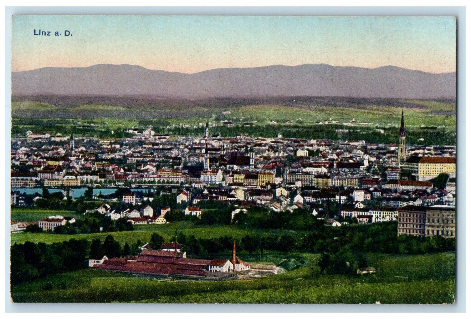 1917 Houses Buildings General View of Linz A.D. Austria Posted Antique Postcard