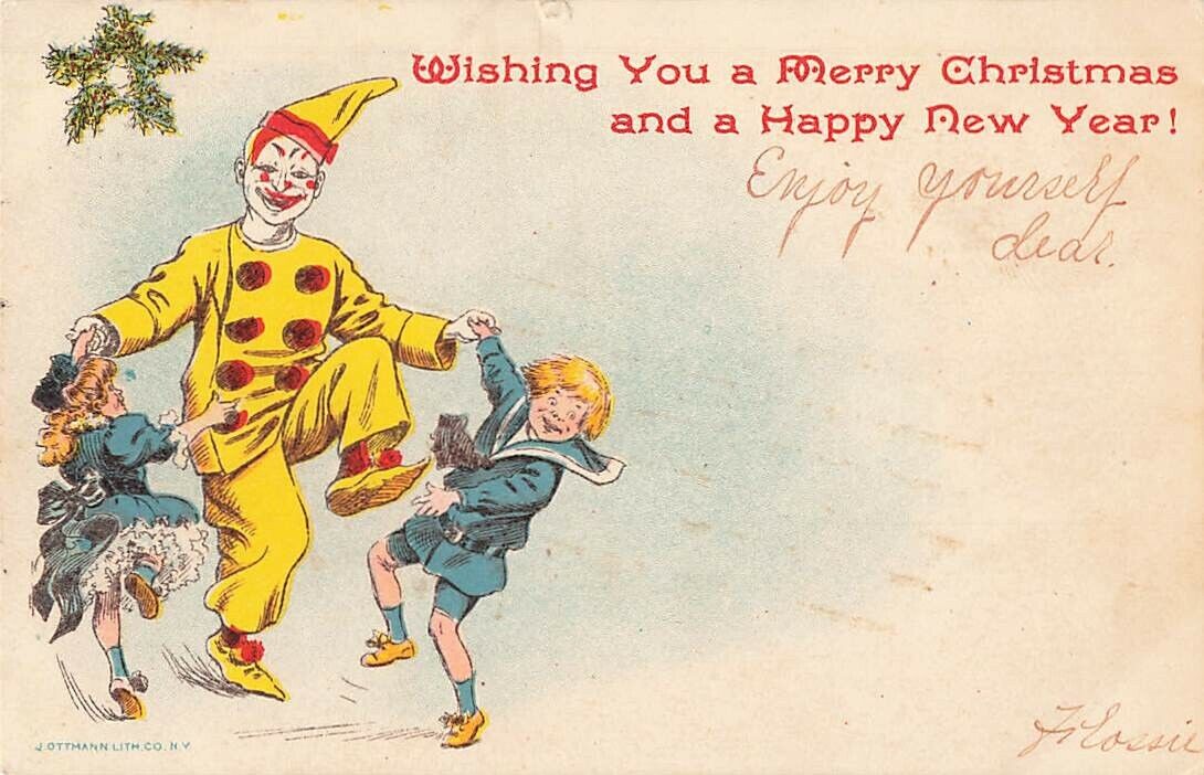 c1905 Clown Dances With Children Christmas P390