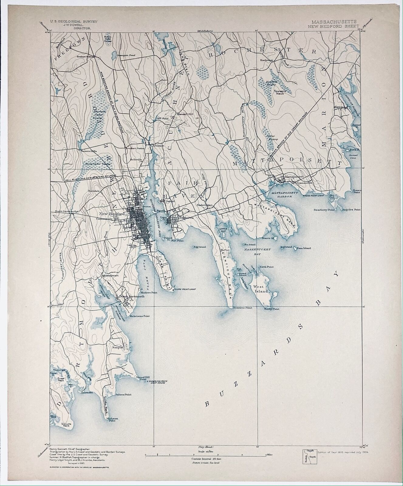 1904 NEW BEDFORD MASSACHUSETTS SHEET USGS Topographic Topo Map