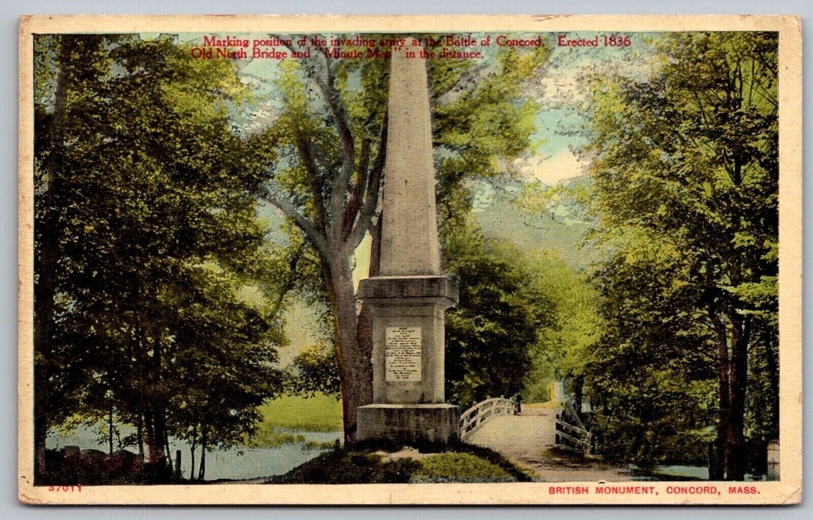Battle Concord Old North Bridge Minute Men Statue Monument Sculpture PM Postcard