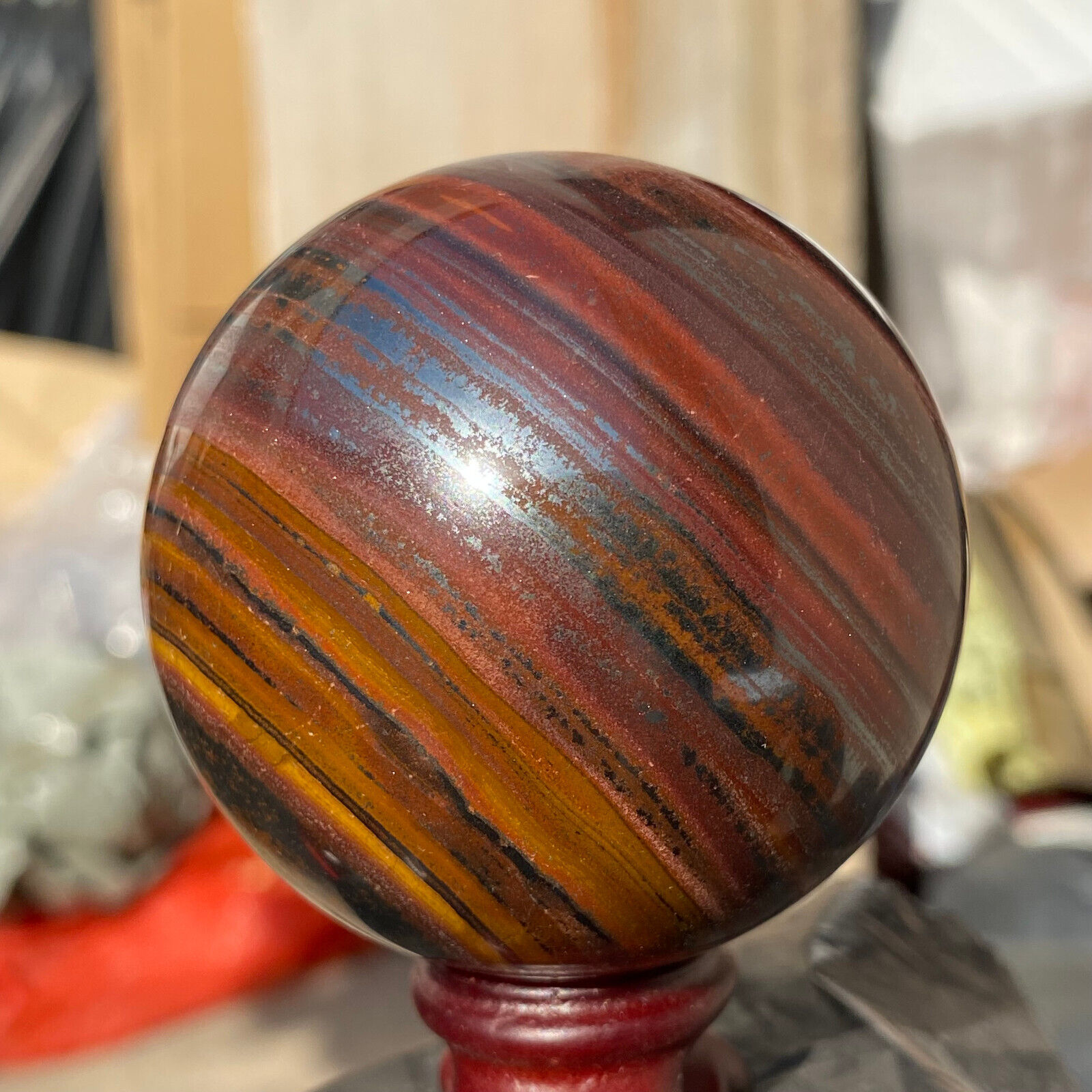 420g Rare Color Natural Tiger Eye Stone sphere Quartz Crystal Ball Reiki Healing