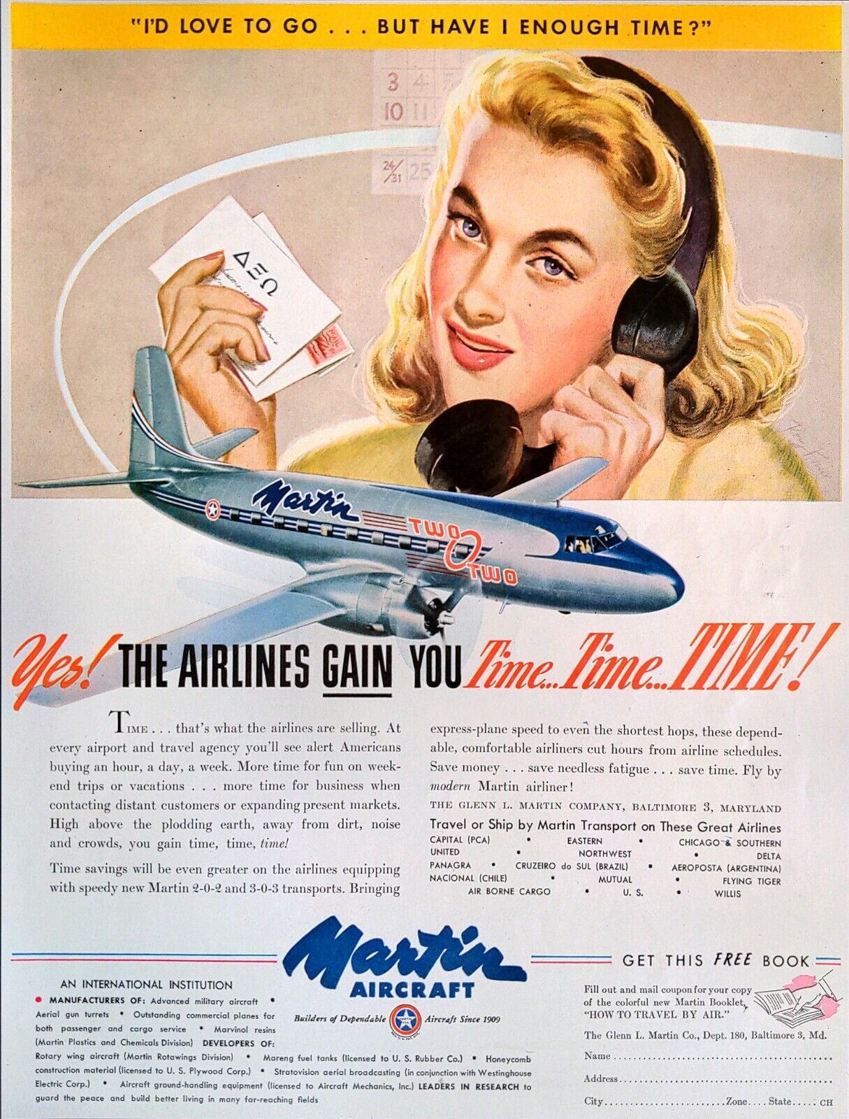 1947 Martin Aircraft Manufacturer International DOD Contractor Print Ad