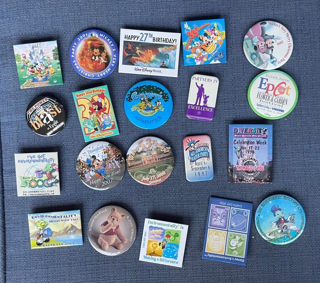 Disney Authentic Vintage Pin-back Buttons Assorted Lot of 20 No Duplicates (PB10