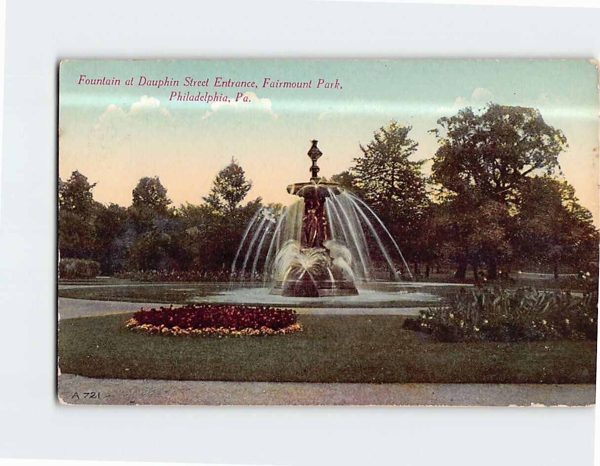 Postcard Fountain Dauphin St. Entrance Fairmount Park Philadelphia Pennsylvania