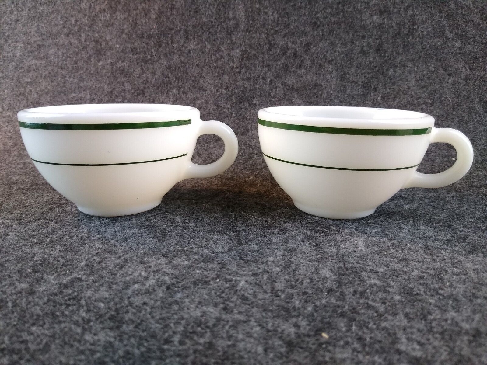 2 Vintage Pyrex Tableware by Corning Green Stripe Coffee Cups Restaurant Ware 