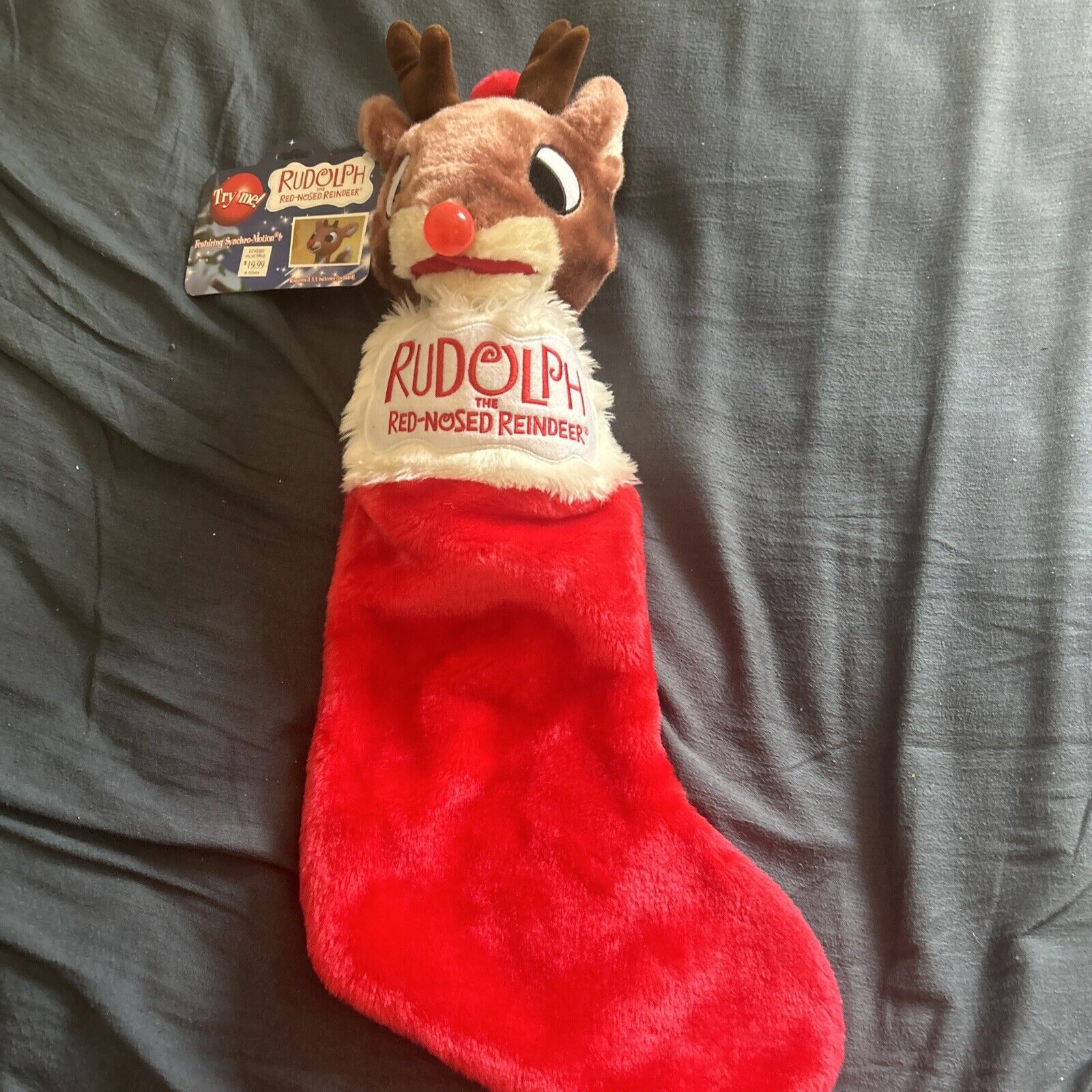 VTG Gemmy Rudolph the Red Nose Reindeer Stocking - Sings - Lights Up - Untested