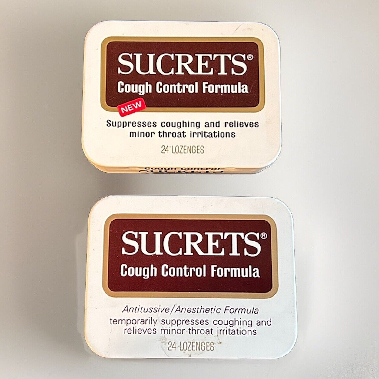 Vintage Sucrets 2~ Metal Tin Boxes Cough Control Formula Both in Great Shape {C9