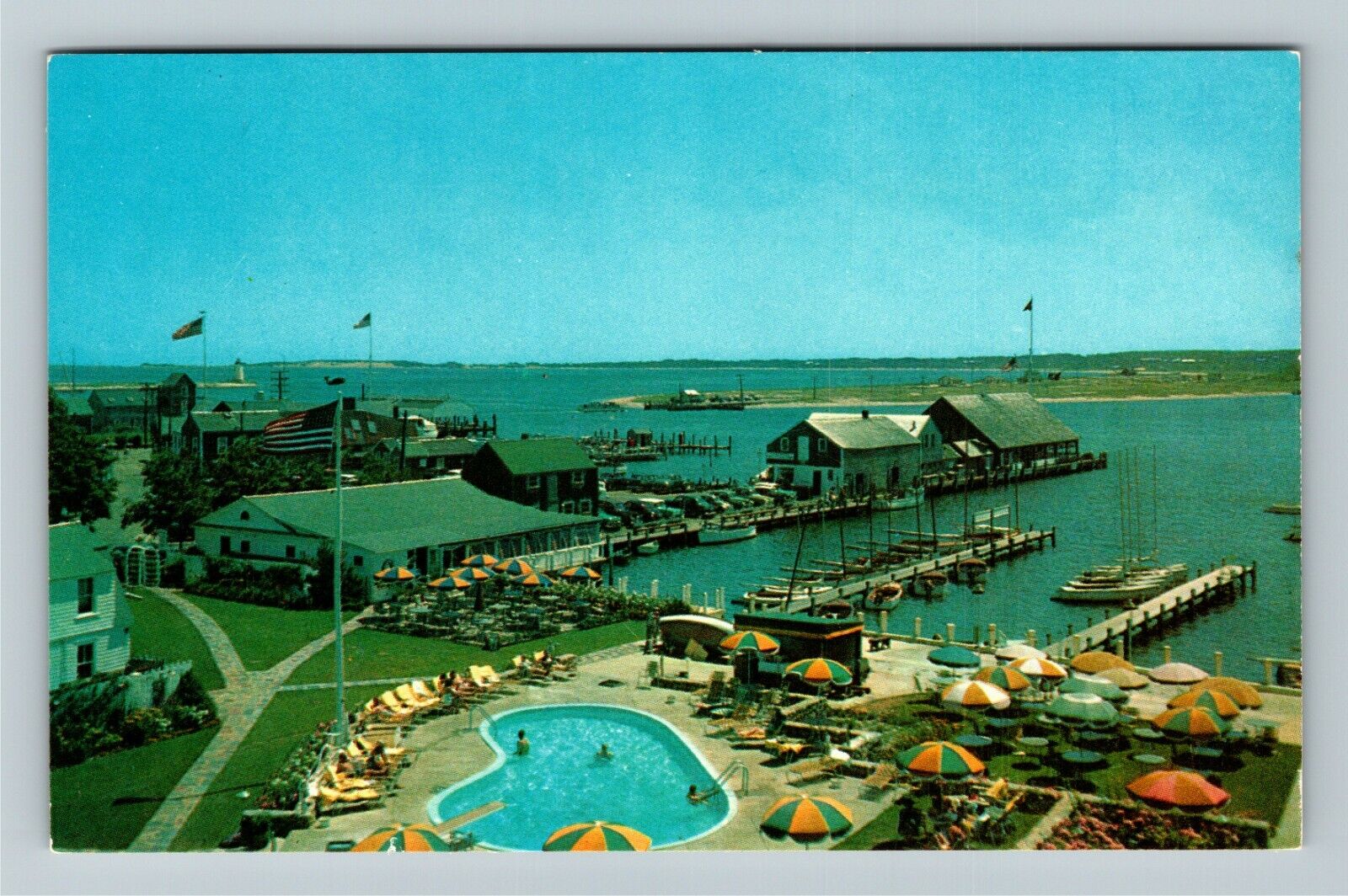 Edgartown MA-Massachusetts, Aerial View Harborside, Vintage Postcard