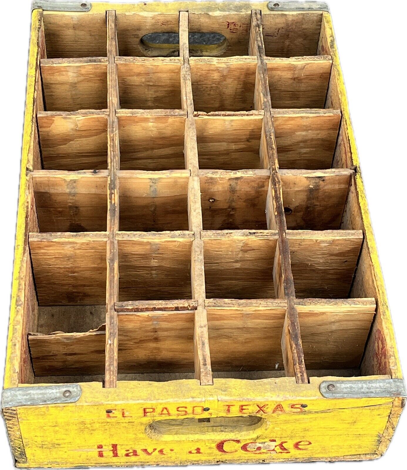 Vintage 1950s EL PASO TX Coca Cola Wooden Crate Yellow 24 Bottle Red RARE