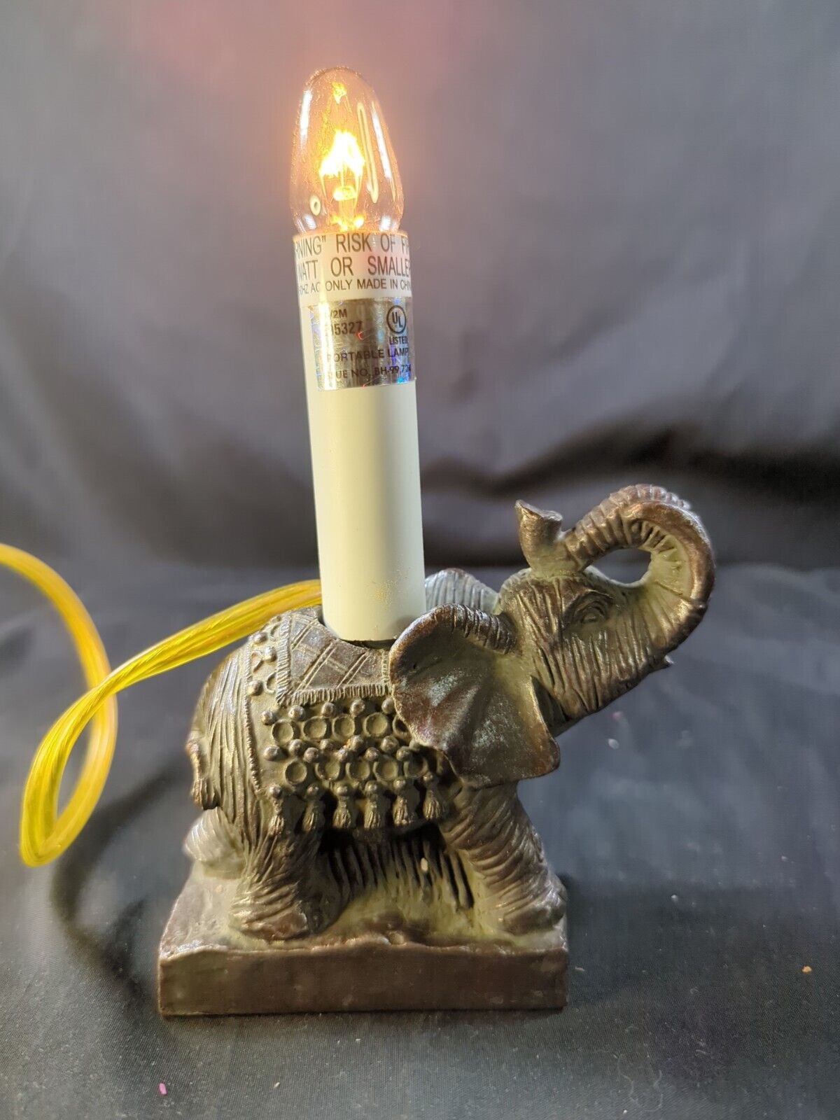 Vintage Ornate Decorative Elephant Light Candle Shape Bronze Tone Finish Unique 