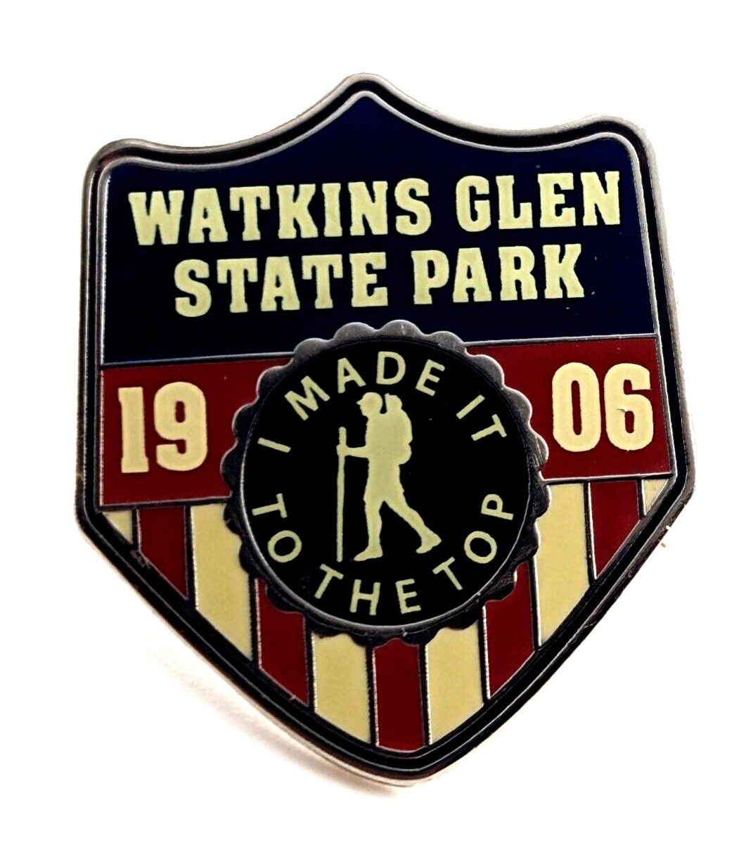 Watkins Glen State Park 1906 Shield Hiking Pin Souvenir NY Village Waterfalls...