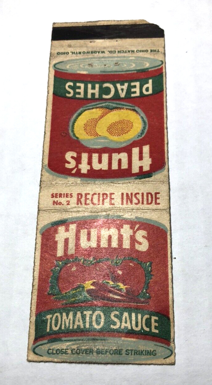 1940s era Matchbook Cover - Hunts Tomato Sauce, Peaches