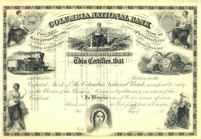 Columbia National Bank - Stock Certificate - Banking Stocks