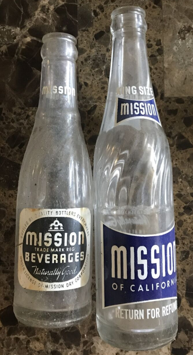 Vintage Lot of 2 Mission Orange Bottling Co. King Size New York Glass Bottles