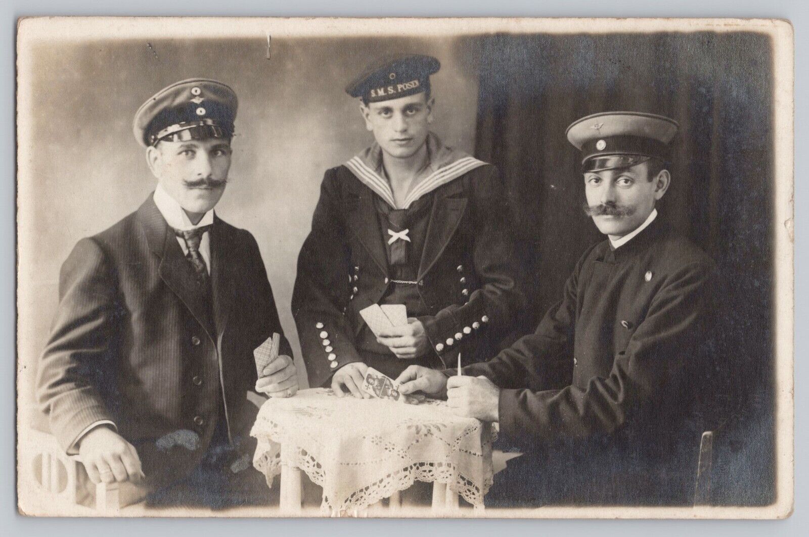 SMS Posen RPPC Handsome Sailor Studio Portrait WWI German Imperial Playing Cards