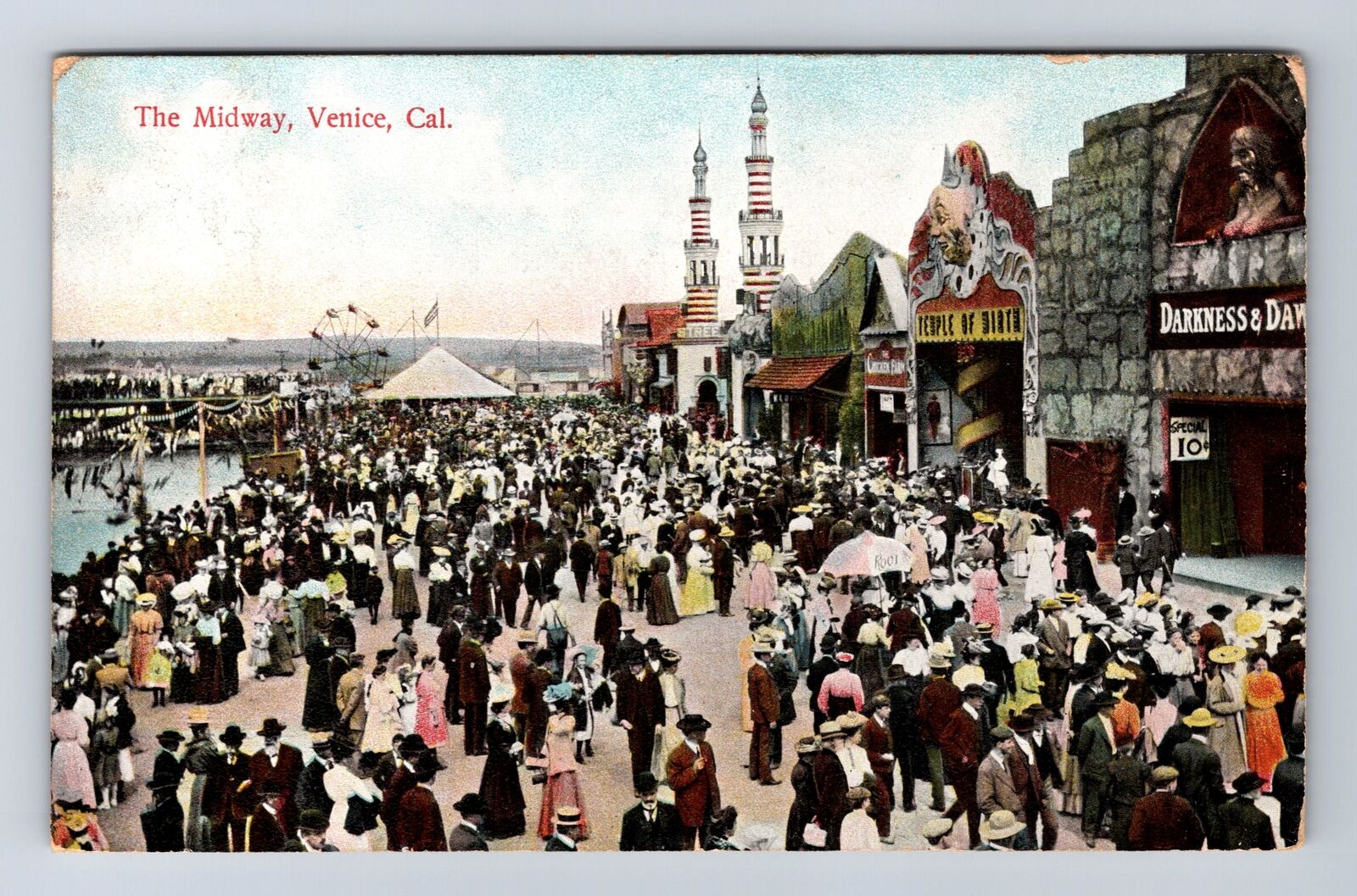 Venice CA-California, Crowd At The Midway, Antique, Vintage c1907 Postcard