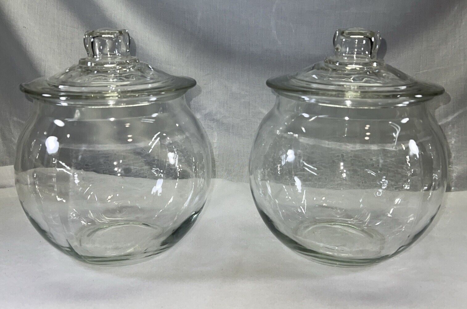 VTG Matching Set Of 2 Drug Store Big Candy/Gum Cookie Jar 10.5” Old Ripple Glass