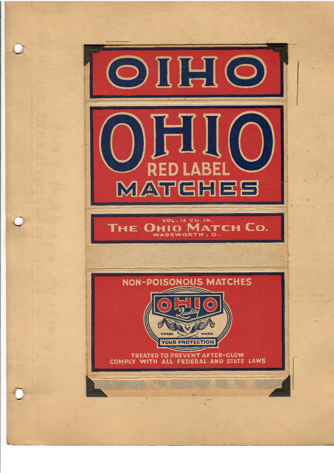 Antique Matchbook / box - Red Label- Ohio Match Co - USA Matches