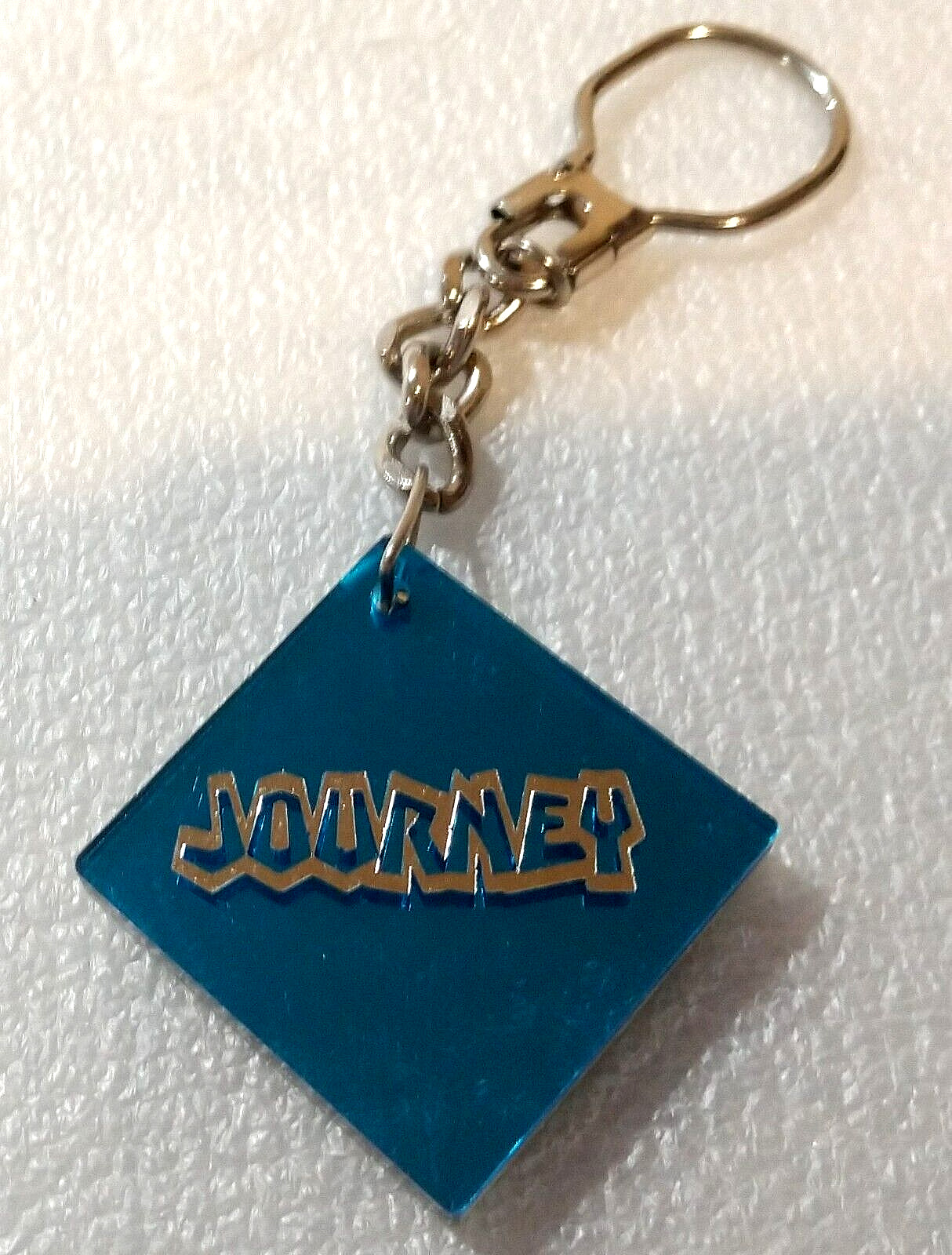 Vtg Journey Rock Band Collector Blue Color Plexiglass Mirror Key Chain 1980s NOS