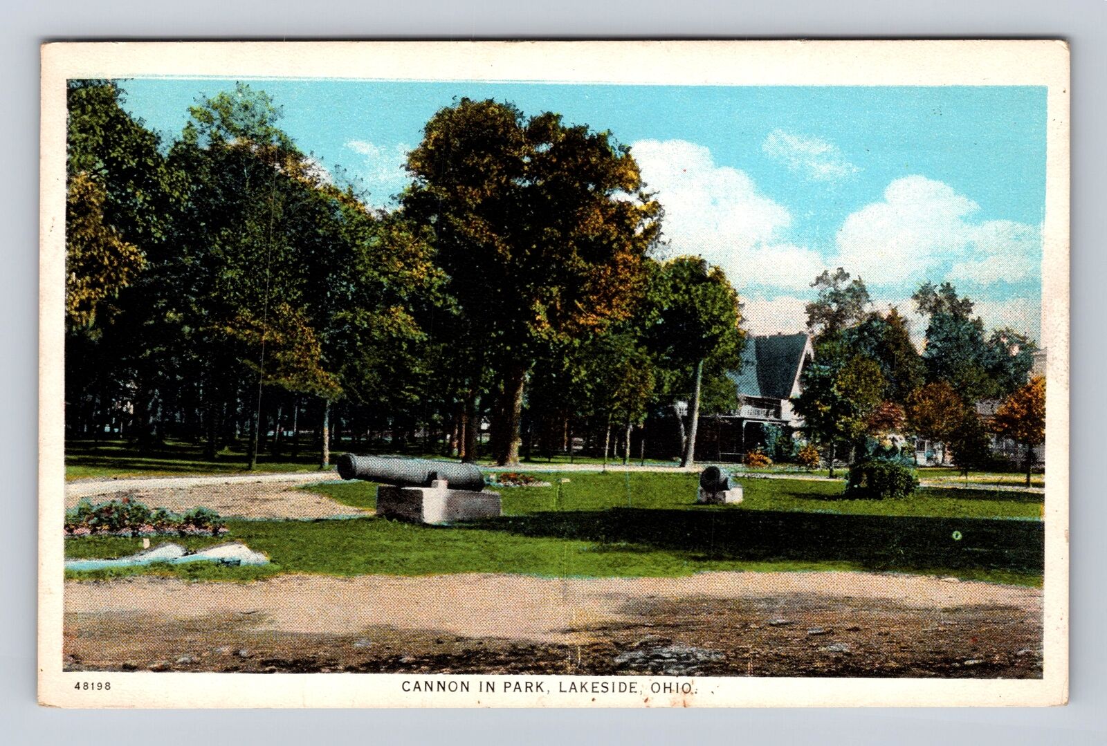 Lakeside OH-Ohio, Cannon In The Park, Residences, Antique Vintage Postcard