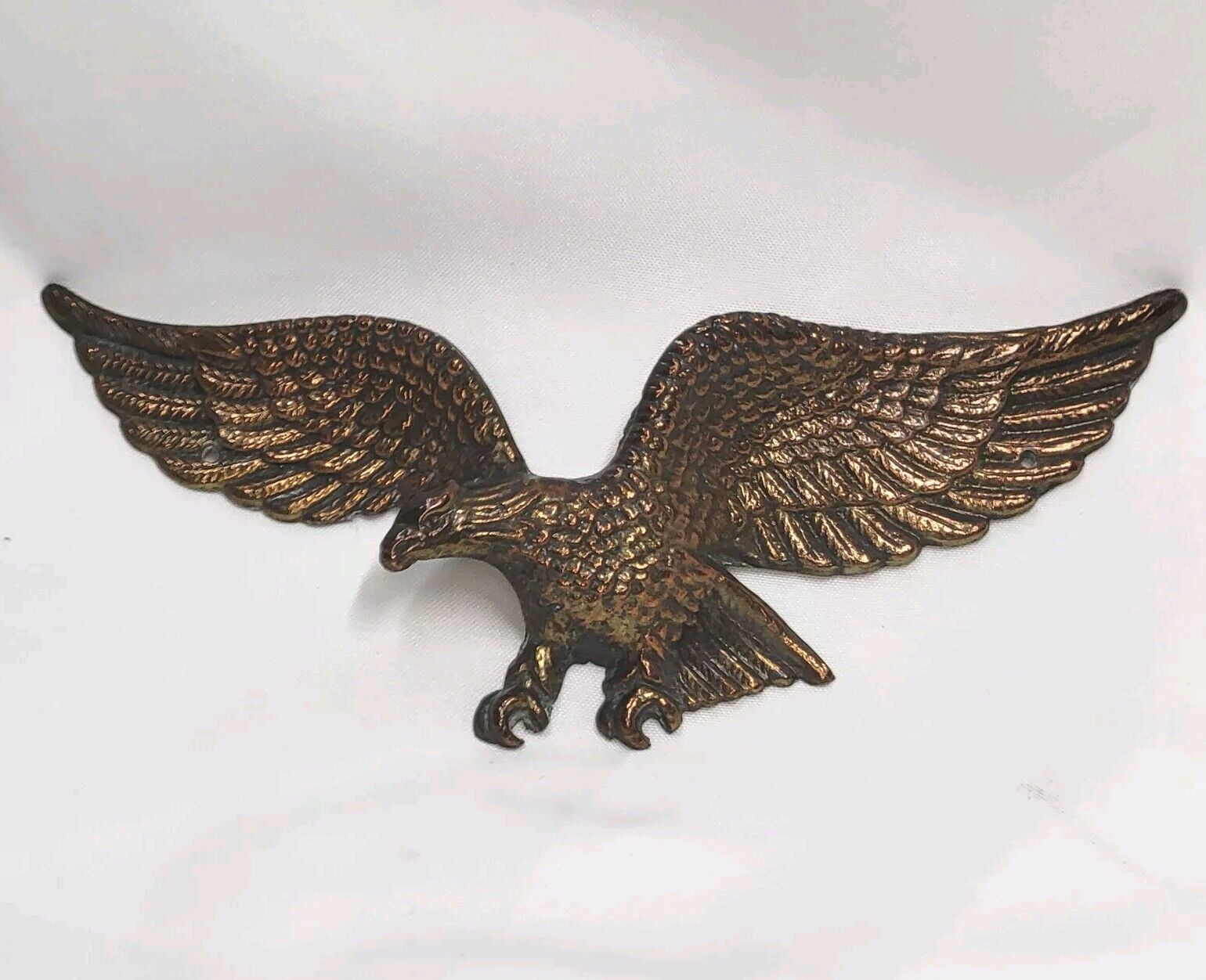 Vintage 9 in. Brass Eagle Wall Hanging Marked 60 60 With Holes for Mounting