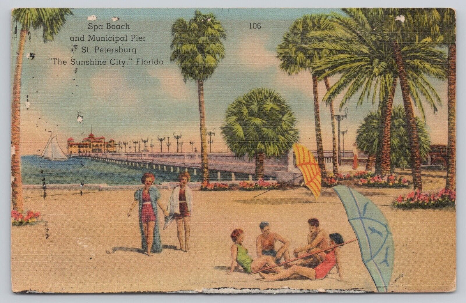 Vtg Post Card Spa Beach & Municipal Pier St. Petersburg \