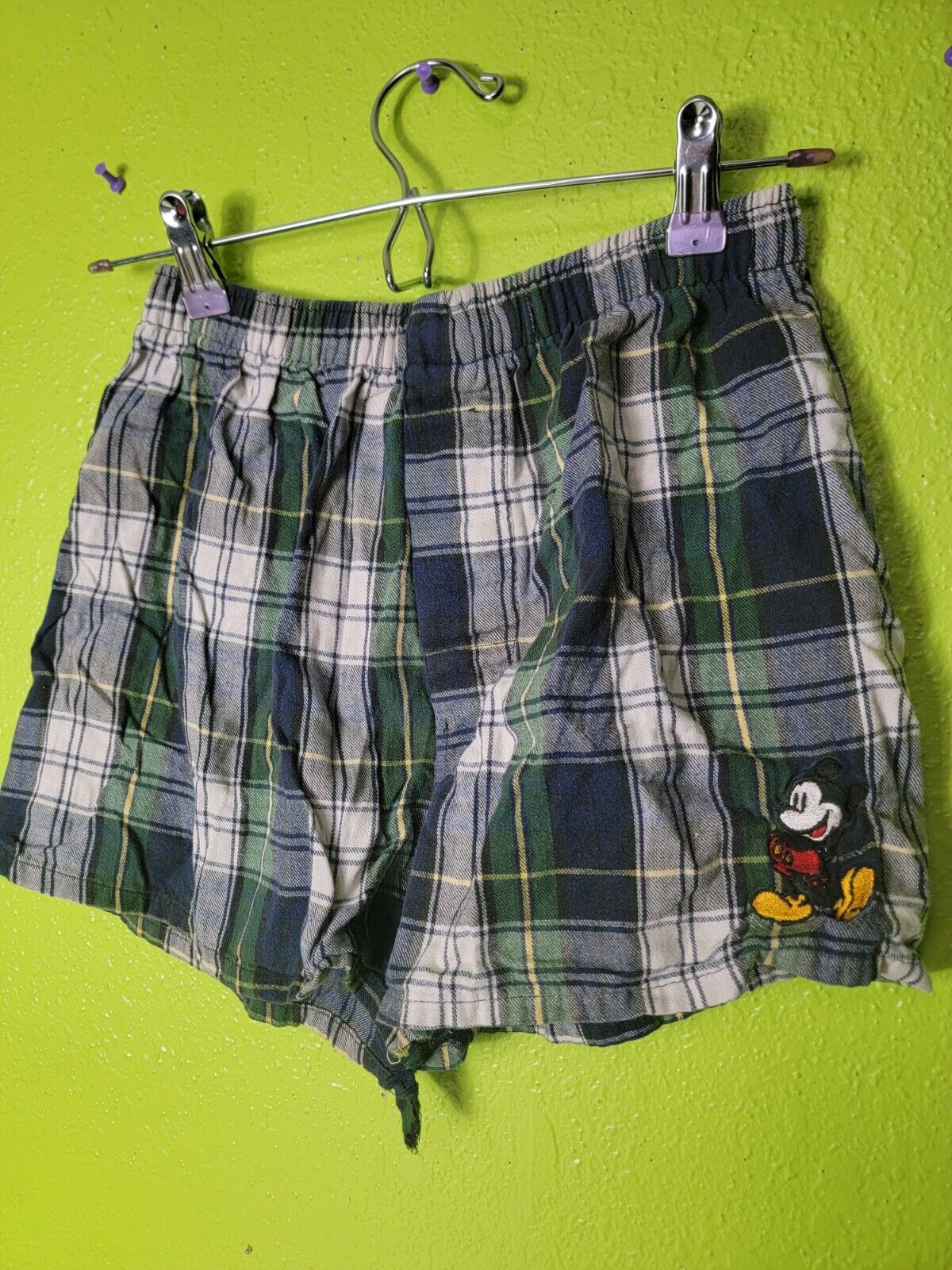 Vintage Mickey Mouse Shorts Youth Disney Plaid Medium Made In USA
