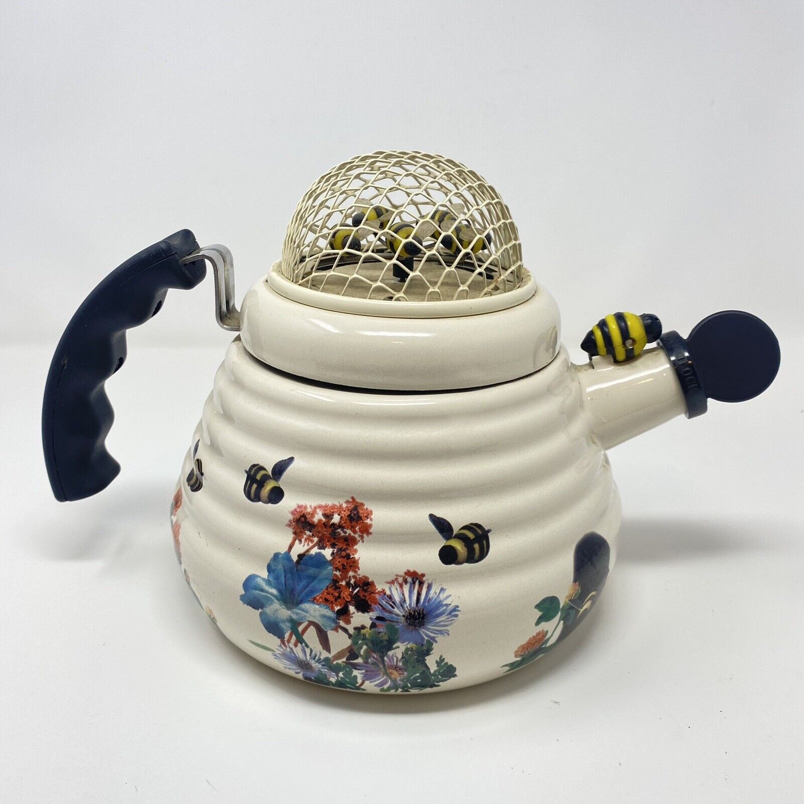 MM Kamenstein BUMBLE BEE tea kettle teapot RARE Metal Spin Spinning Bees - READ