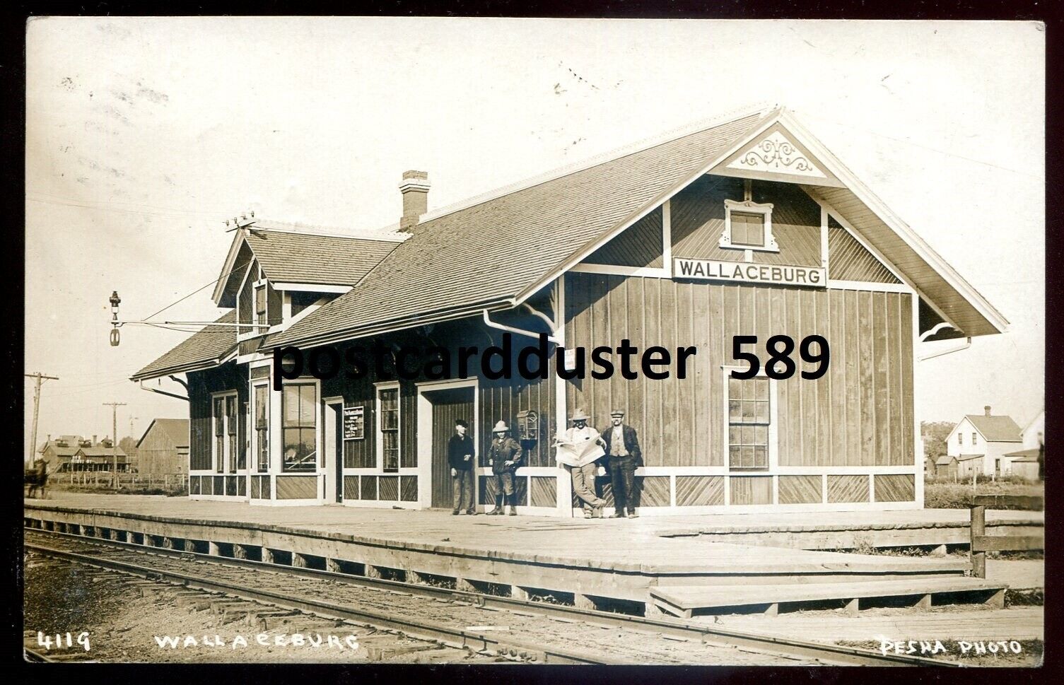 WALLACEBURG Ontario 1911 Train Station. Real Photo Postcard by Pesha