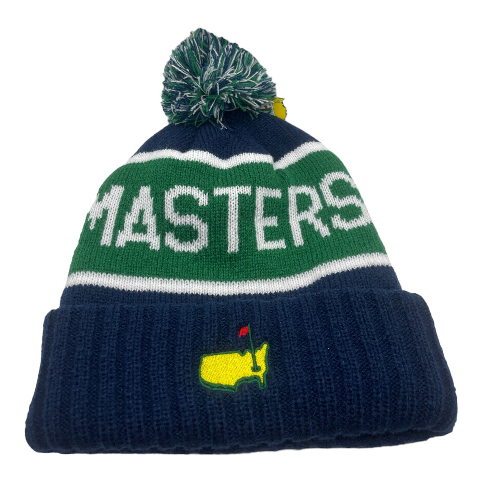 New Masters Navy Toboggan Ski Hat with Pom Cold Weather Knit Hat Beanie Augusta