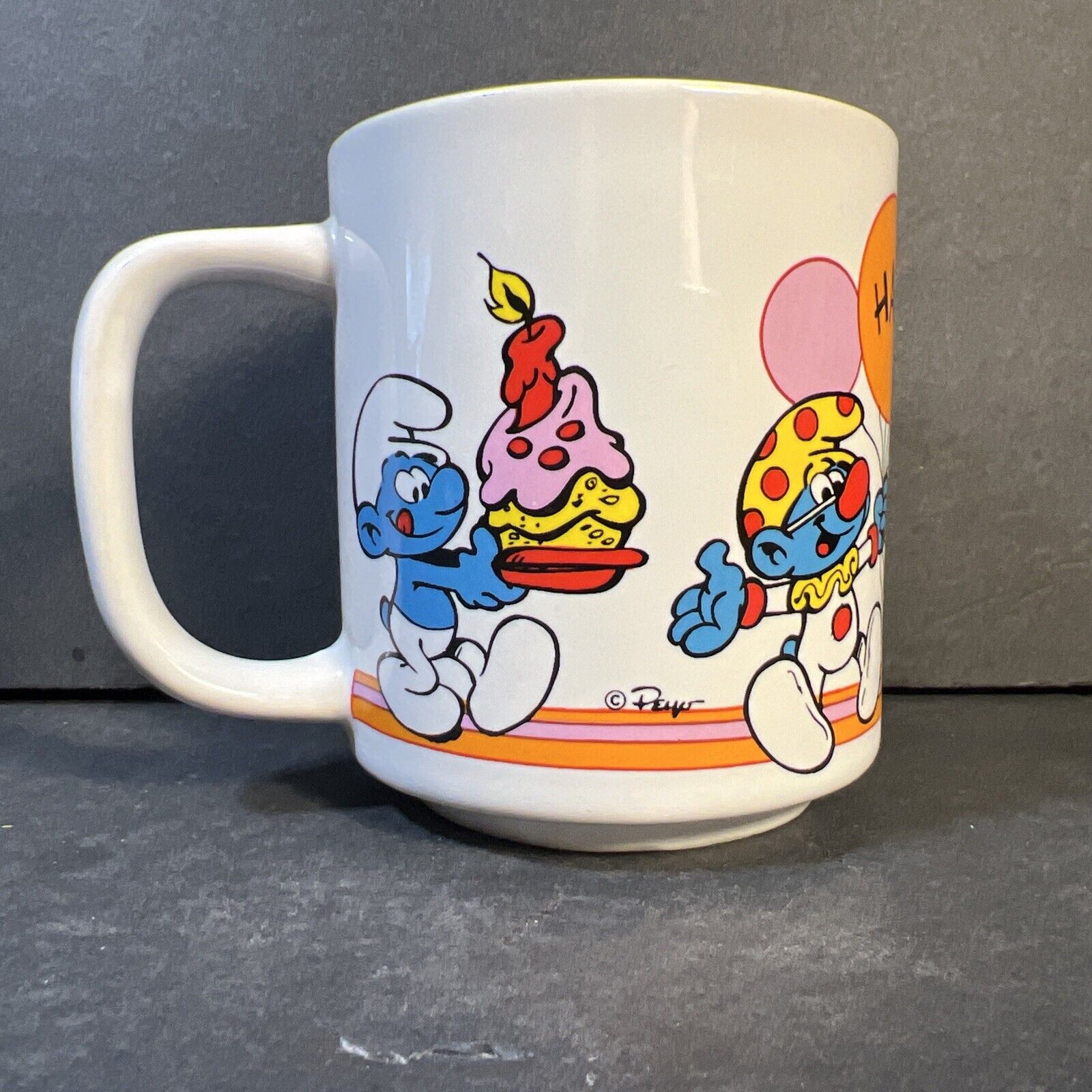 Vintage 1981 Wallace Berrie Smurfs Happy Birthday Coffee Mug Tea Cup
