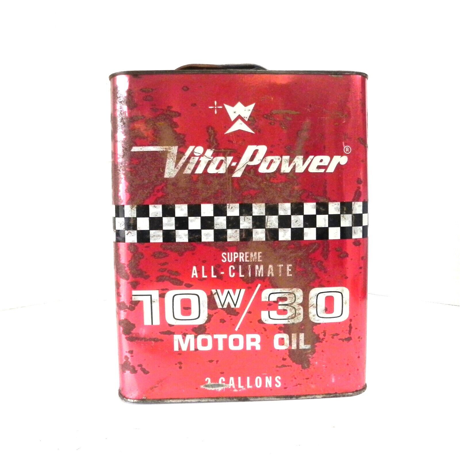 VINTAGE VITA-POWER 10W-30 MOTOR OIL 2 GALLON CAN EMPTY USED COLLECTABLE OIL CAN