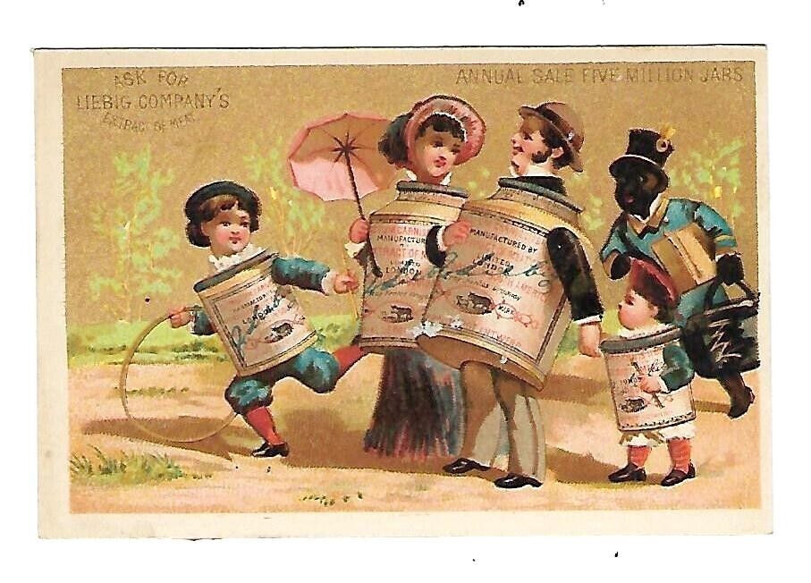 c1890 Victorian Trade Card Liebig Extract Of Meat, Family Out For a Walk