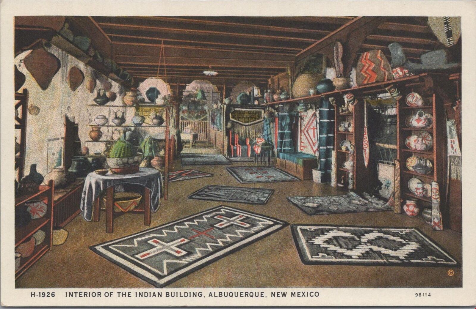 Fred Harvey Postcard Interior Indian Building Albuquerque NM 