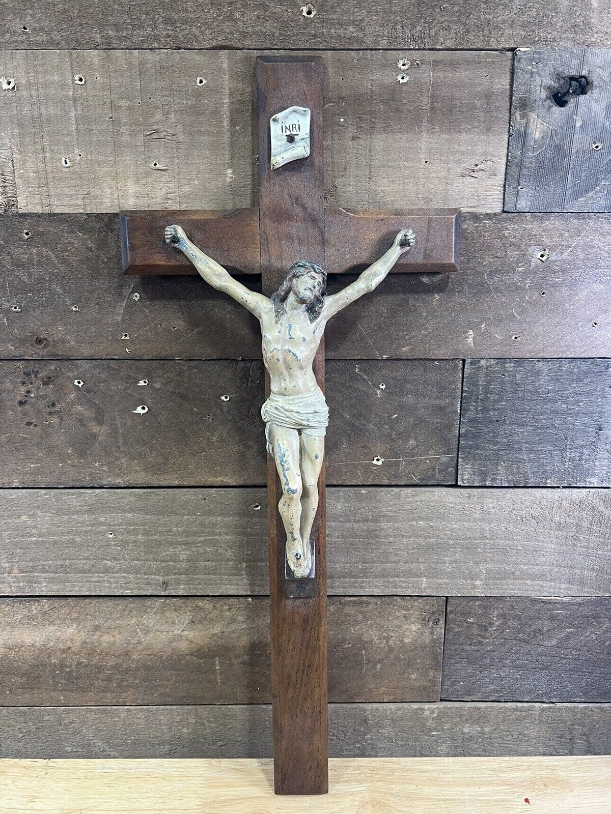 Antique Cast Metal Crucifix Jesus Wall Hanging Cross 