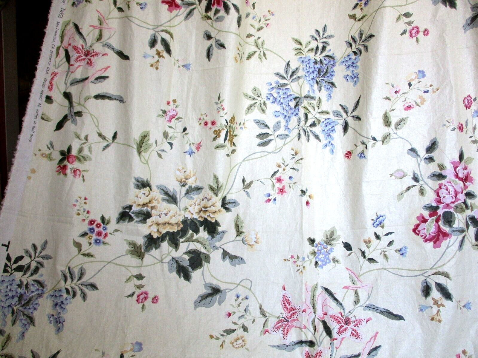 Vintage Twigs Fabric 3.2 YD\'s Flowering Lattice Botanic Floral Cotton Home Decor